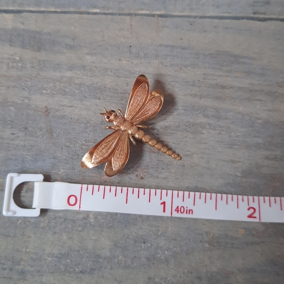 Vintage 18K Yellow Gold Ruby Custom Dragonfly Brooch Pin - Picture 14 of 15